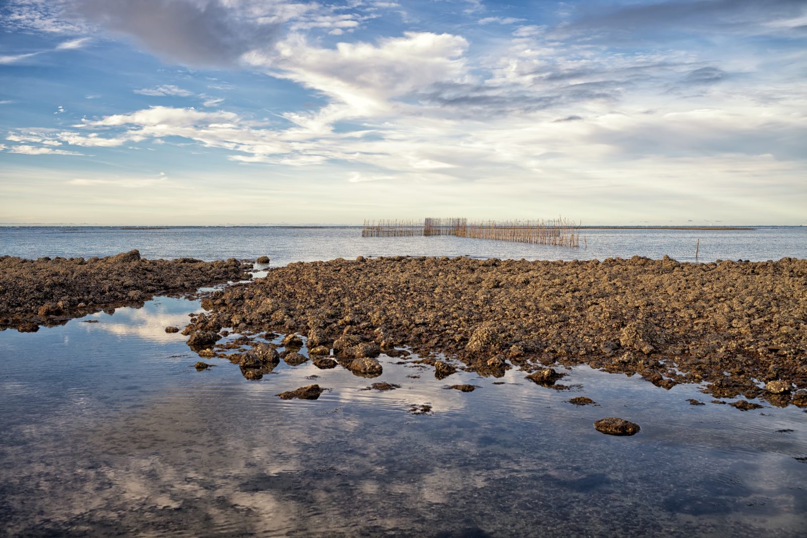 Currais de pesca artesanal no mar de Barra Grande, Cajueiro da Praia